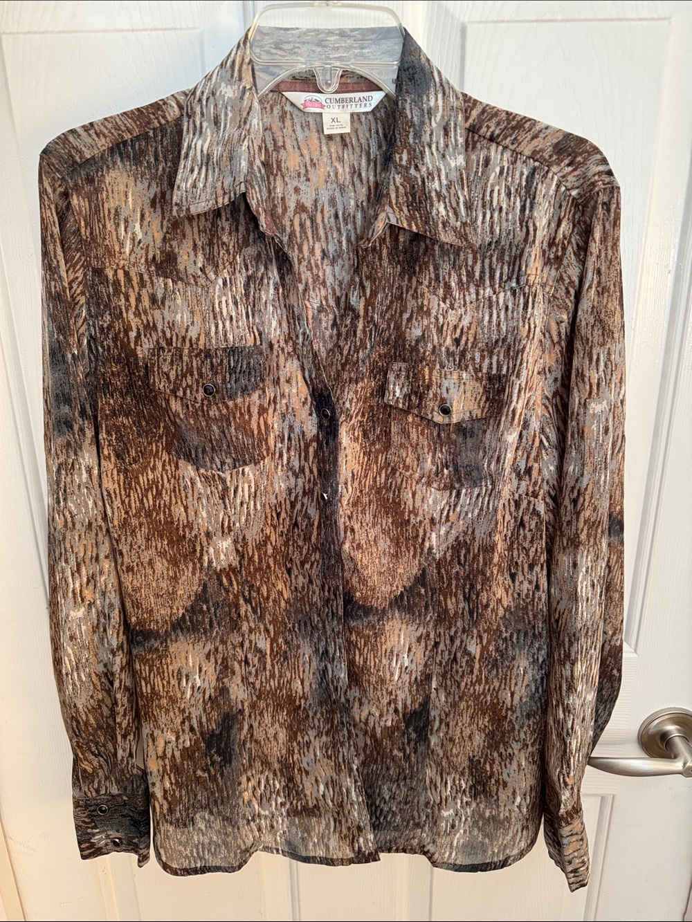 Cumberland Outfitters For Her Women’s XL Western Shirt Brown Abstract NWOT